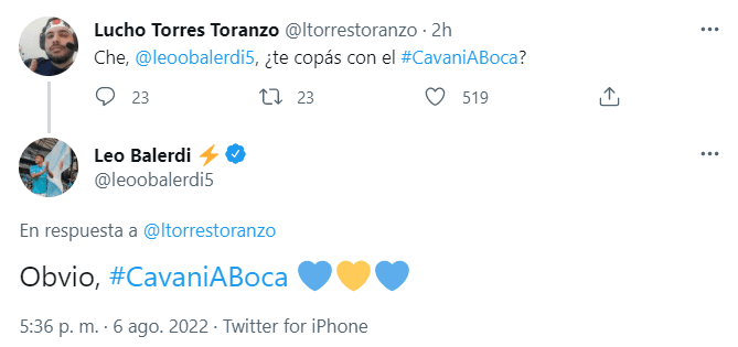 Balerdi se sumó al pedido por Cavani.