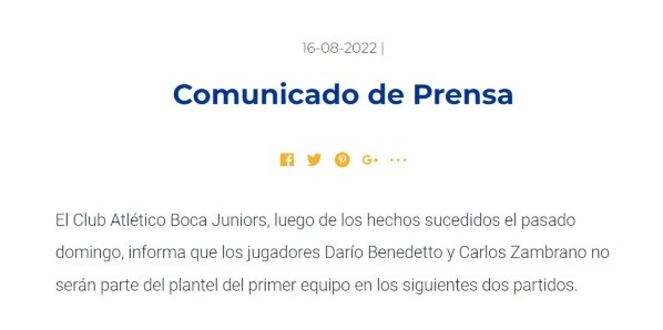 Foto: Página oficial de Boca Juniors.