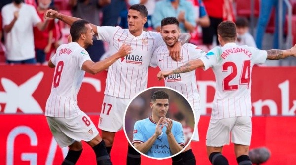 Julián Álvarez y los argentinos del Sevilla.