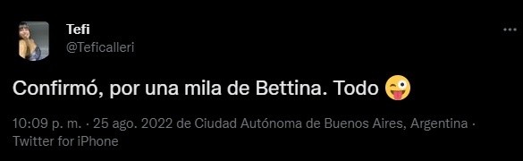 El tuit de la hermana de Calleri.