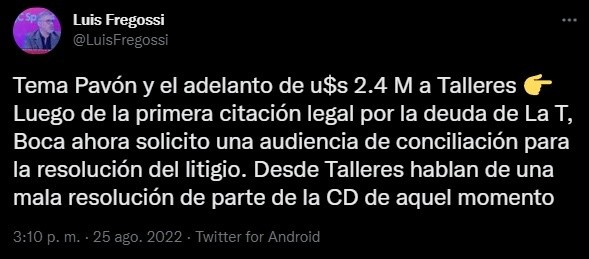 La situación entre Boca y Talleres.
