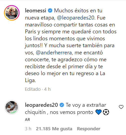 Paredes apareció con una respuesta cariñosa para Messi.