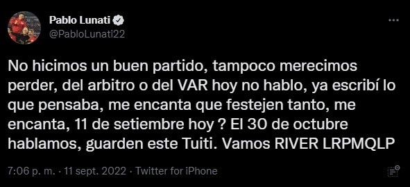 Lunati estalló en Twitter.