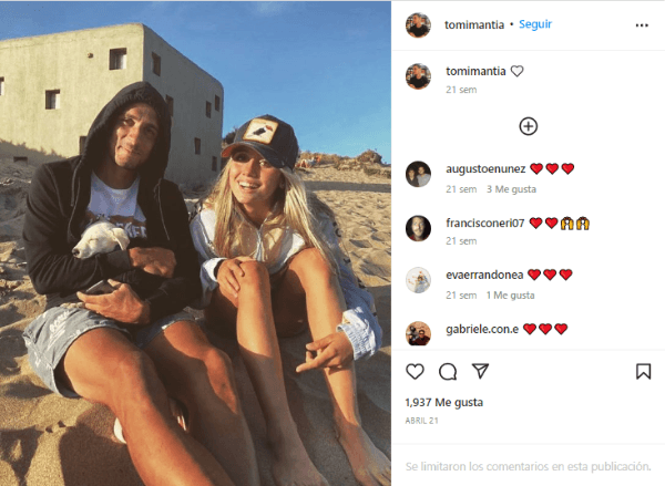 Una de las fotos que confirma el romance entre Morena Beltrán y Tomás Mantía (Foto: Instagram Tomás Mantía)