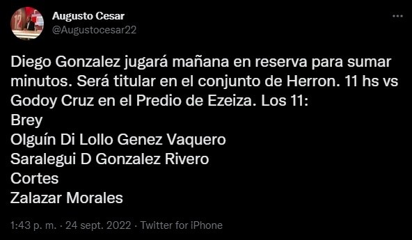 González jugará en Reserva.