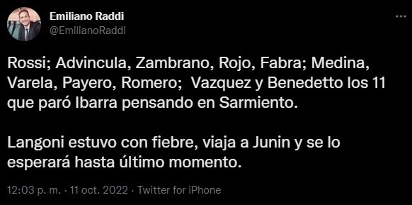 Los once de Boca de este martes.