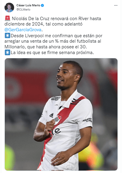 De la Cruz, a un paso de firmar la renovación.