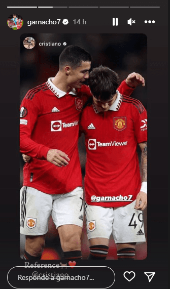 El cruce de Garnacho con CR7 en Instagram tras su debut como titular en Champions.