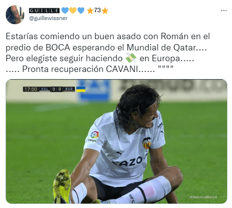 Los hinchas de Boca se burlan de la lesión de Cavani que podría dejarlo sin Mundial.