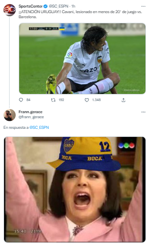 Los hinchas de Boca se burlan de la lesión de Cavani que podría dejarlo sin Mundial.