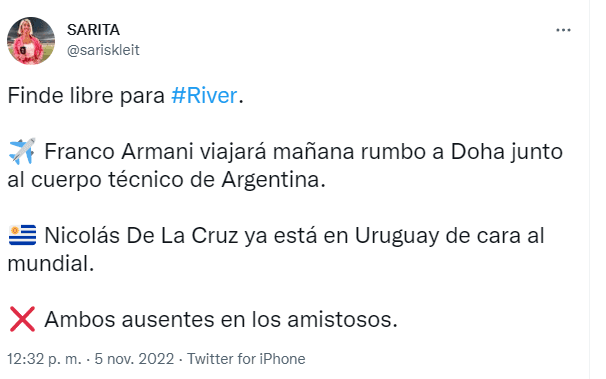Los dos jugadores de River que viajaron al exterior y se perderán la despedida de Gallardo.