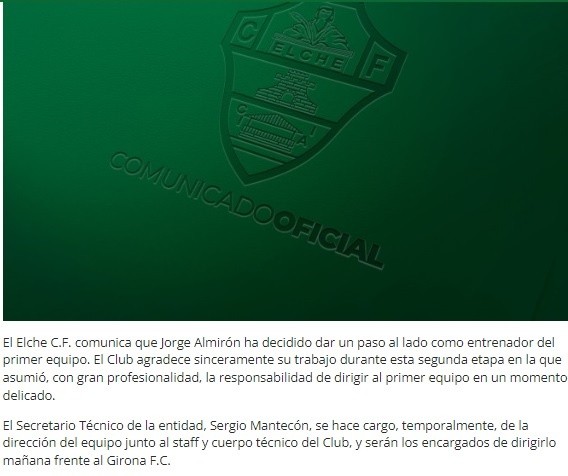 Comunicado oficial del Elche FC