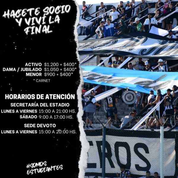 La información para asociarse a Estudiantes de Buenos Aires (Foto: Twitter @EstudiantesOK)