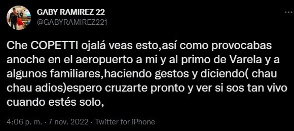 La publicación de Gabriel Ramírez.