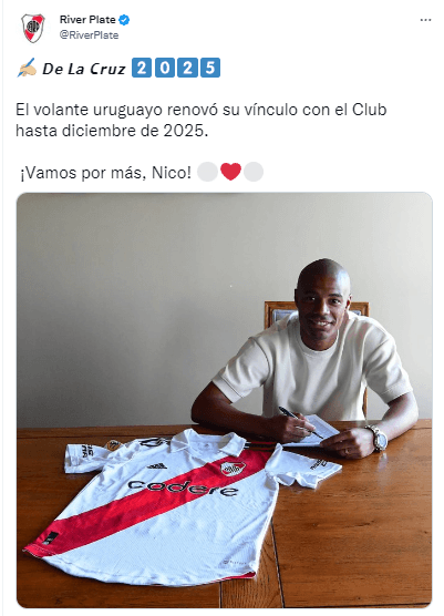 River renovó el contrato de De la Cruz hasta 2025.