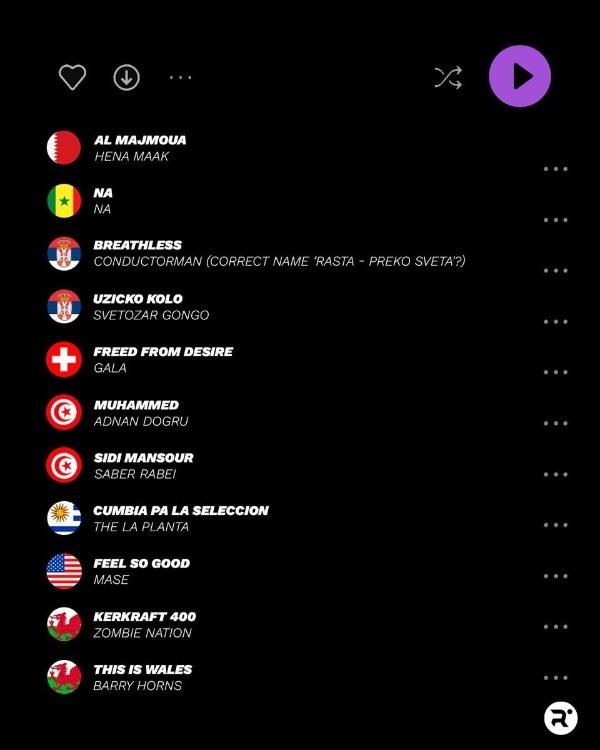 Las canciones de cada selección.