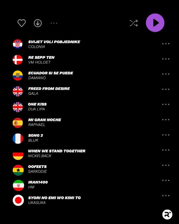 Las canciones de cada selección.