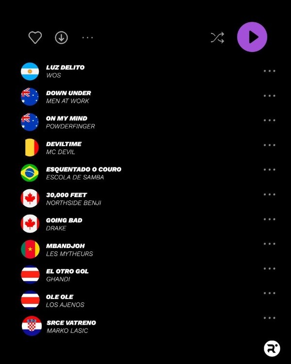 Las canciones de cada selección.