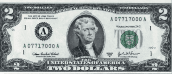 Thomas Jefferson aparece en el dorso del billete de 2 dólares.