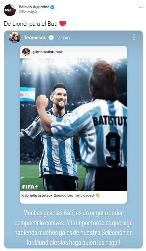 El mensaje de Messi para Batistuta tras alcanzarlo en goles.