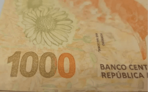 El billete de 1000 pesos con un error de impresión.