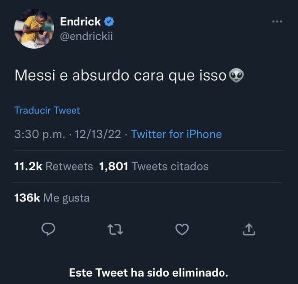 El tuit de Endrick que luego borró.