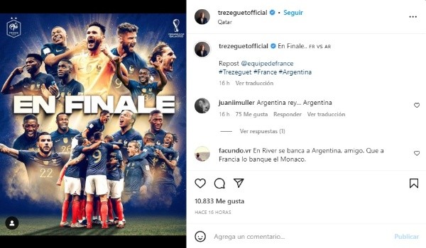 La publicación de Trezeguet.