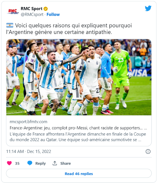 La nota de RMC Sport.