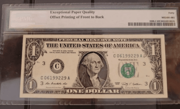 El error de impresión en los ojos de George Washington.