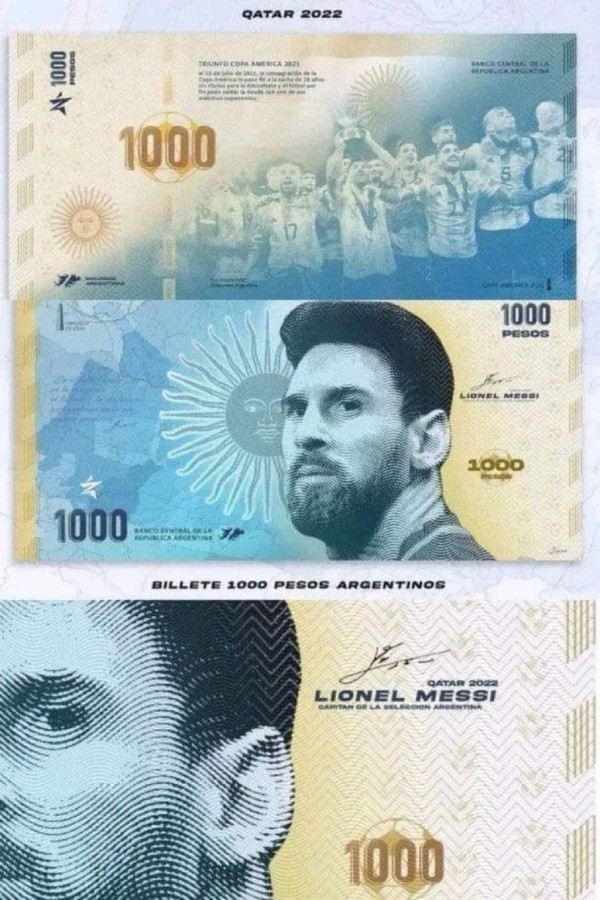 El billete de Lionel Messi difundido en las redes sociales.