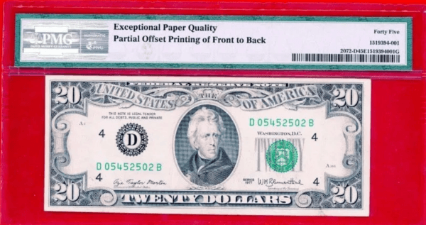 El frente del billete de 20 dólares.