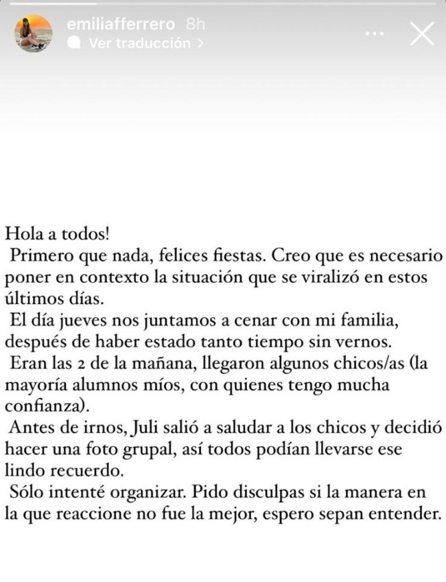 Emilia Ferrero rompió el silencio.