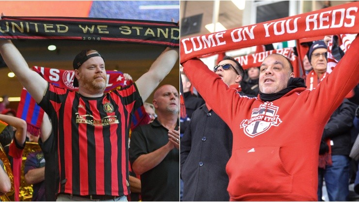Fans of Atlanta United (left) and Toronto FC (Getty).