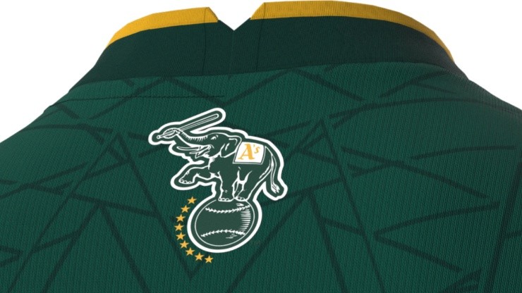 Oakland Athletics MLB soccer jersey viewed from the neck.