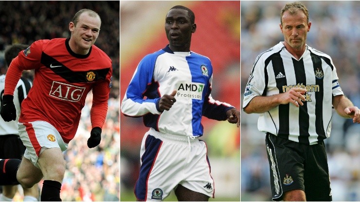 Wayne Rooney of Mancehster United (left), Andrew Cole of Blackburn Rovers (centre), and Alan Shearer of Newcastle United (right). (Getty)