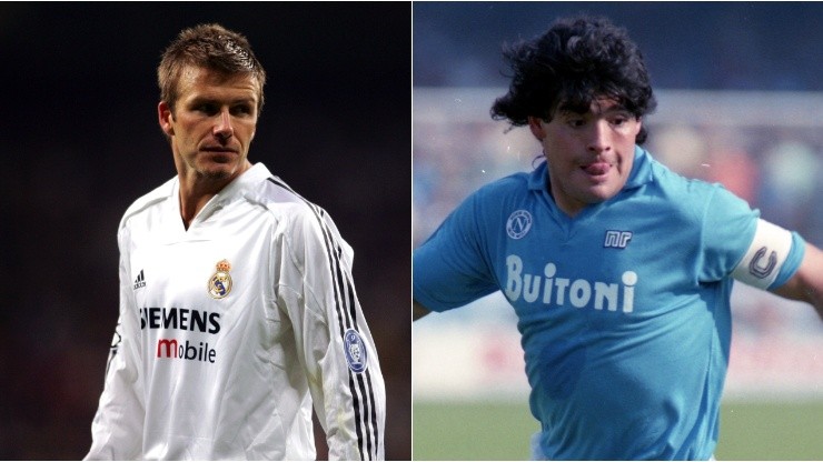 David Beckham (left) and Diego Maradona. (Getty)