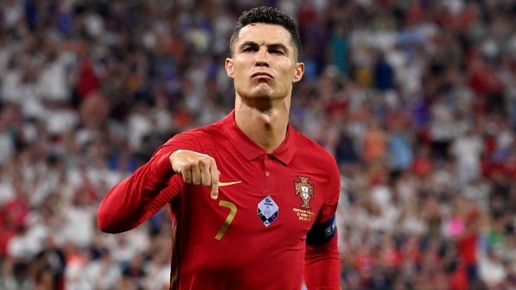 Cristiano Ronaldo of Portugal celebrates after scoring at Euro 2020. (Getty)
