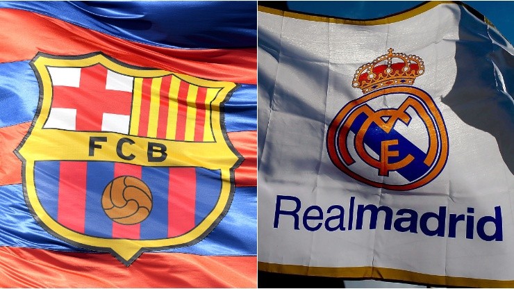 Barcelona flag (left) and Real Madrid flag (right)