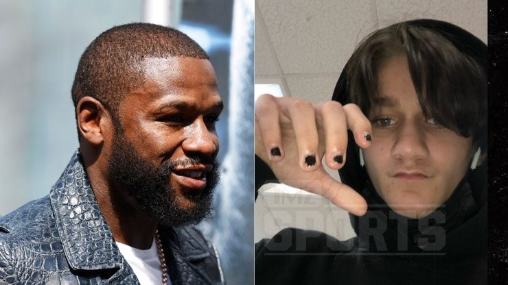 Floyd Mayweather (left) and his young fan with painted nails.