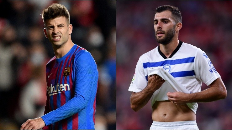 Gerard Piqué of Barcelona (left) and Luis Rioja of Alaves (right)