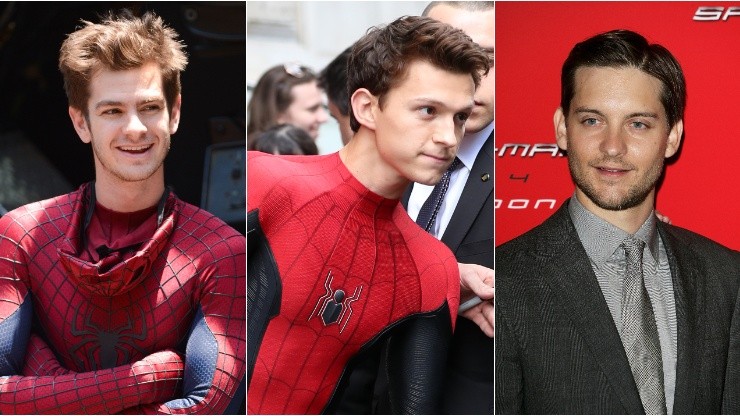 Andrew Garfield (left), Tom Holland (c), and Tobey Maguire, who have all played Spider-Man.