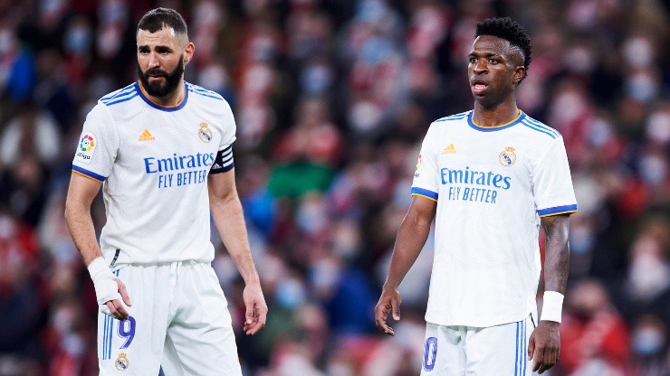 Real Madrid players Benzema and Vinicius