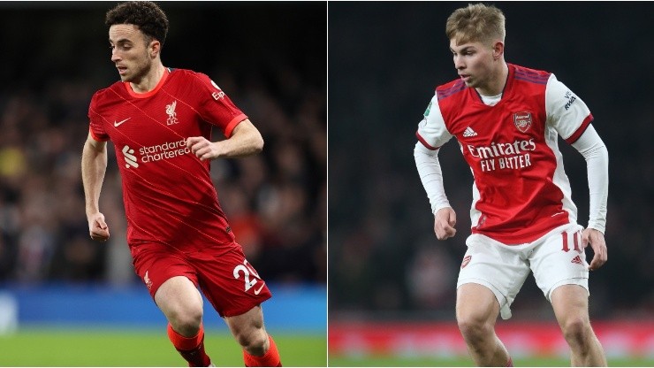 Diogo Jota of Liverpool (left) and Emile Smith-Rowe of Arsenal (right)