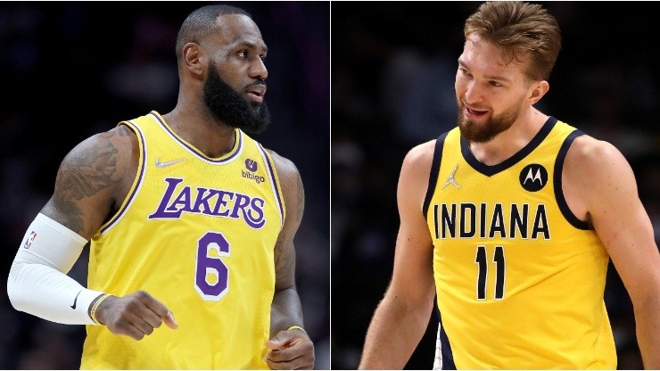 LeBron James of the Los Angeles Lakers and Domantas Sabonis of the Indiana Pacers