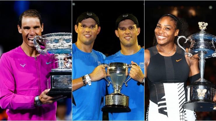 Rafael Nadal of Spain (left), Bob Bryan and Mike Bryan (center), and Serena Williams of the US (right)