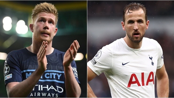 Kevin De Bruyne of Manchester City and Harry Kane of Tottenham Hotspur