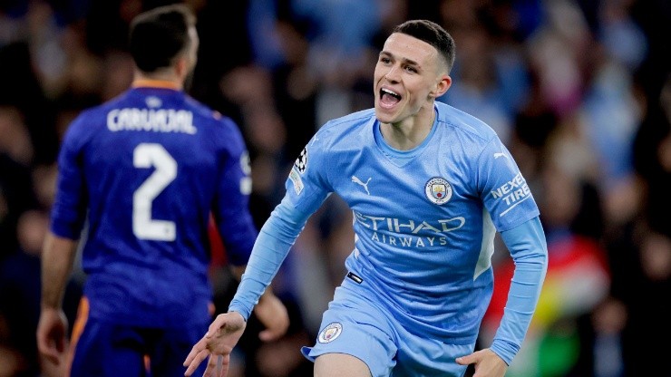 Phil Foden celebrates his goal against Real Madrid.