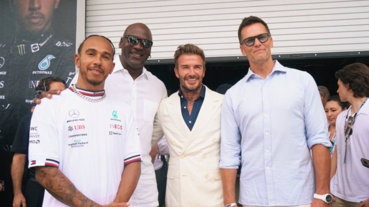 L-R: Lewis Hamilton, Michael Jordan, David Beckham and Tom Brady