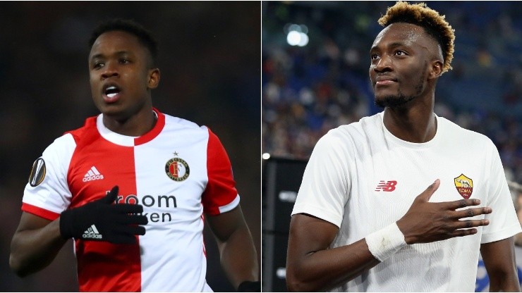 Luis Sinisterra of Feyenoord (L) and Tammy Abraham of AS Roma (R)
