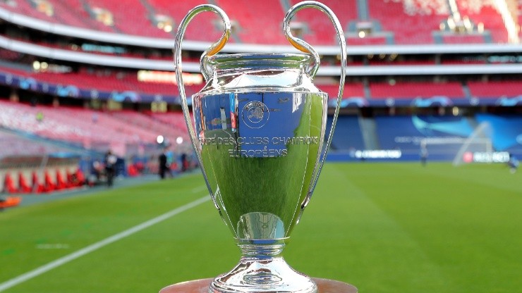 A detail view of the Champions League Trophy